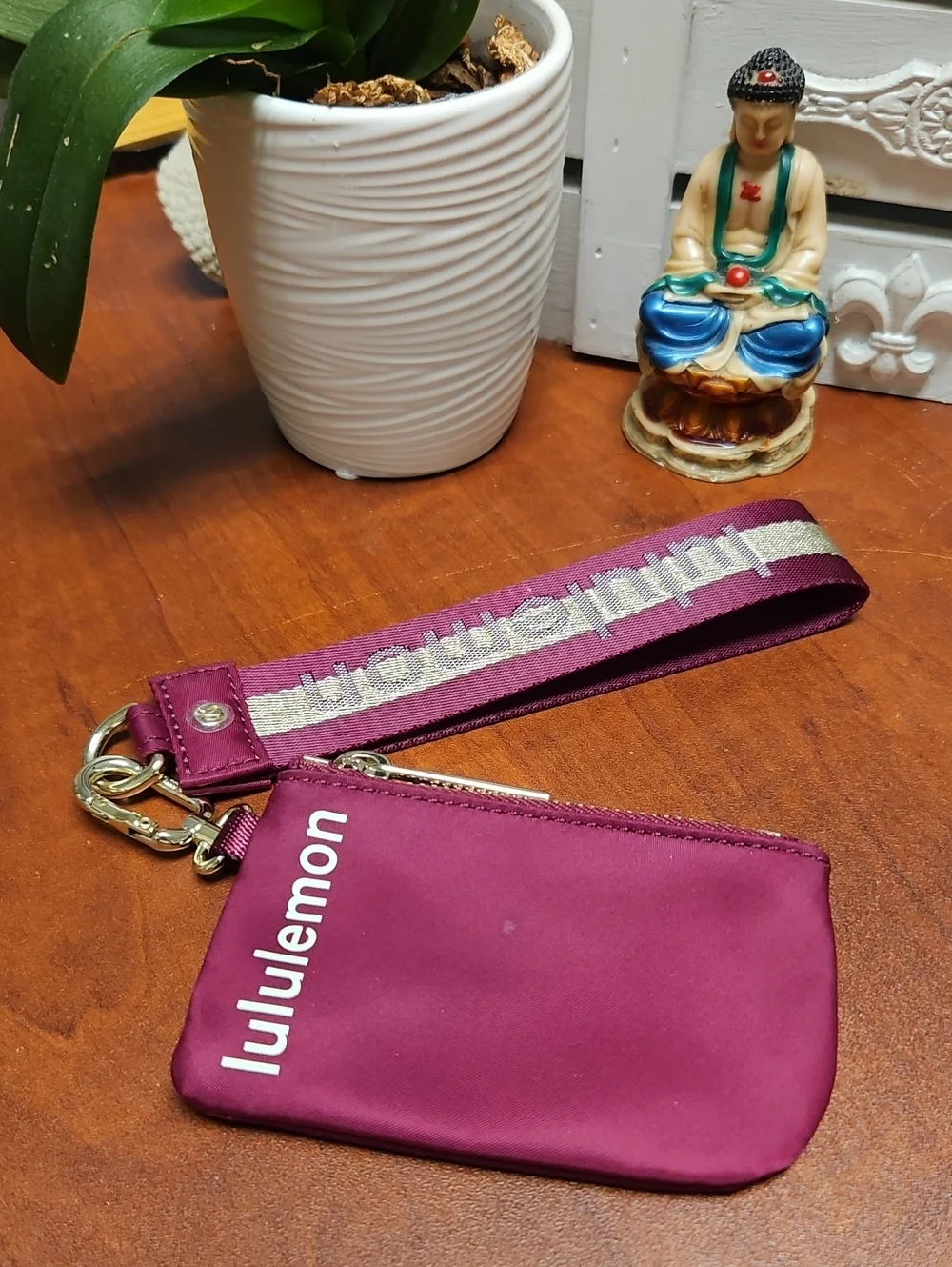 Lululemon Wristlet Keychain w/ Wallet Pouch - Burgundy & Gold *NWOT